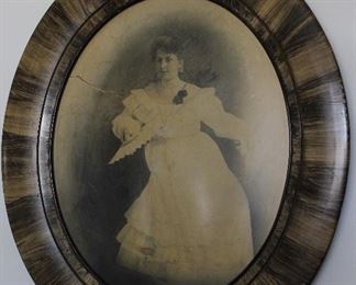Antique Hand “Quill Feather” Stained Oval Framed Portrait (18” x 22”)