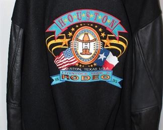 Houston Livestock Show and Rodeo Black Wool Jacket with Leather Sleeves and Collar Made specially for Houston Live Stock Show and Rodeo by Koza of Pearland, TX size XL