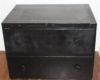 Vintage black paint 2 drawer low boy chest