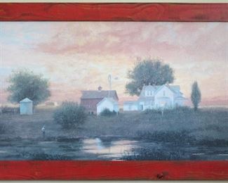 GIclee on Canvas Signed by Artist with Primitive Stained Red Wood Frame (40 3/4” x 24 3/8”)
