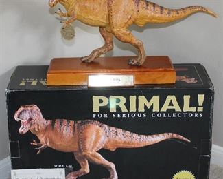 Tyrant King figure with wood base from Safari Ltd. PRIMAL! for Serious Collectors. Scale is 1:20. Includes Certificate of Authenticity.