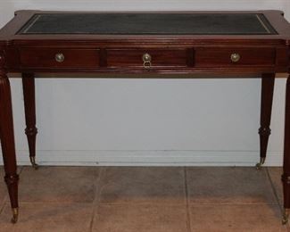 Vintage Cherry Bureau Plat s Drawer  Desk with Embossed Leather Inseton original brass casters