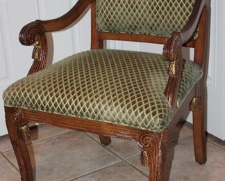 MARK DAVID Bergere Sage Green Cut Velvet Upholstery Scroll Arm Chair