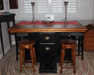 Counter Height Pub Pedestal Table Center Drawer Storage and Wine Storage with 4 Stools