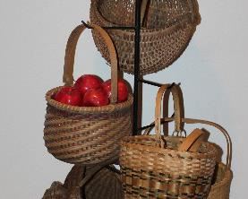 Longaberger Basket Wrought Iron Basket Stand (65”) with Numerous Antique/Vintage Baskets