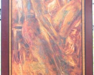 Original Abstract Nude on Canvas Signed by Artist “Romney 04”. Overall Measurements with solid Wood Frame (31”x 54”)