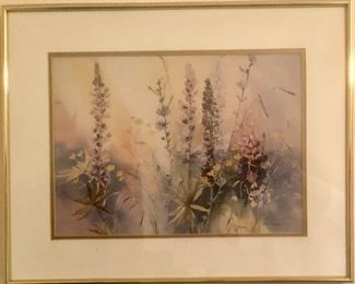 Karlyn Holman Signed and Numbered Water Color Print, Matted and Framed in Brass Metal Frame.