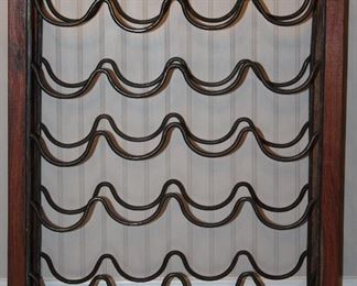 Teak Wood Framed 20 Bottle Wire Wine Rack. (22 1/4”W x 27 1/2”H x 7 1/2”D)