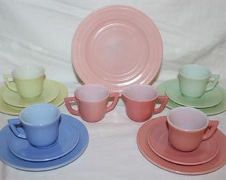 20th Century Little Hostess
by HAZEL-ATLAS 3 Piece Service for 4: Childs Plate, Cup & Saucer and Moderntone Pink Salad Plate