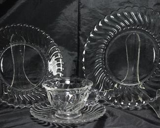 "Colony” by Fostoria C.1940-1973: Cups and Saucers (8 ea.), Salad Plates (18 ea.), Luncheon Plates (3 ea.) Bread & Butter Plates (6)- Not Shown