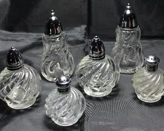 Salt & Pepper Shakers: I rice Swirl Pattern Ball Shape Individual, Irice Swirl Pattern Ball Shape Table size and “Colony” by Fostoria C.1940-1973: