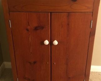 Vintage Pine 2 Door Cabinet and Lift Top with White Porcelain Knobs