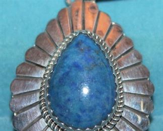 Large 2” Sterling Teardrop Pendant with Denim Lapis