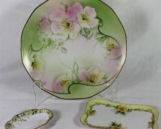 Royal Rudolstadt Prussia Hand Painted Plate, Nippon Morimura Hand Painted Mini Dish, Limoges France Trinket Tray (5.5” x 3.5”)