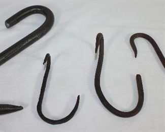 Antique Hand Forged Meat Hooks: Large 9 3/4” , 4 1/8”5 1/4”,