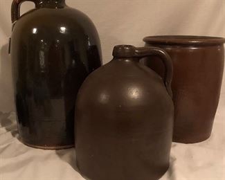 Antique Brown Salt Glaze Pottery: 2 Gallon Jug (14”H x 7”D). BeeHive
