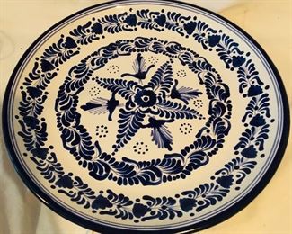 “Talevera” by Artist Pedro Ceramic Tecayehuatl 15" Hand Painted Blue & White Platter