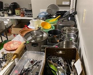 Pots and pans, knives, misc