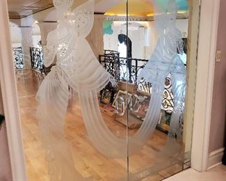 Pair of etched glass doors