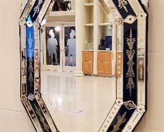 Large blue Venetian style mirror