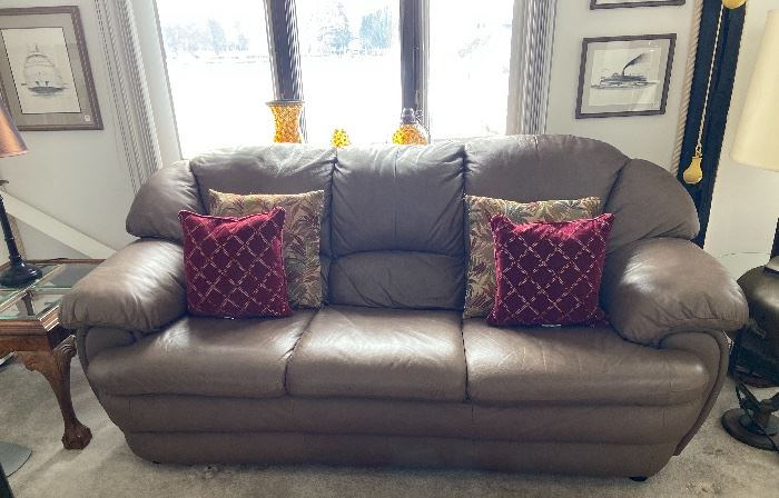 Mocha Leather Sofa 1 of 2 matching