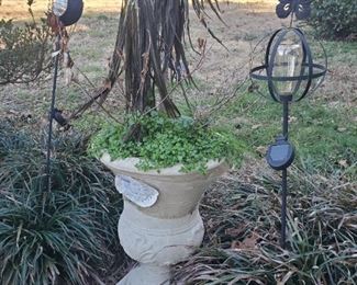 Urn planter, decorative garden stakes