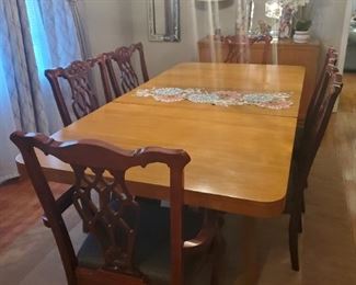 Large dining Scandinavia mid-century dining table, vintage chairs, set if 6 sold separately