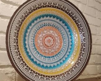 Metal and enamel large bowl display