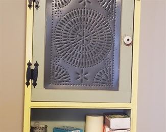 Farmhouse punched tin door wall cabinet