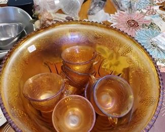 Carnival Glass Punch Bowl Set