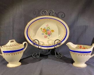 Eggshell Georgian Homer Laughlin sugar bowl, creamer and serving bowl