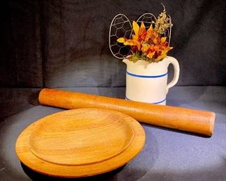 Handmade bowl and rolling pins.