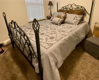Queen size green metal bed and mattress and box spring