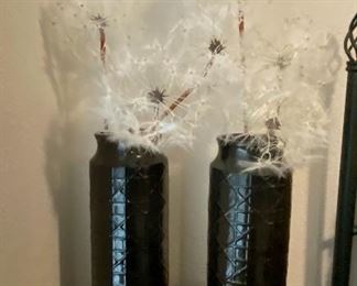 Large black Emissory vases with artificial Dandelions
