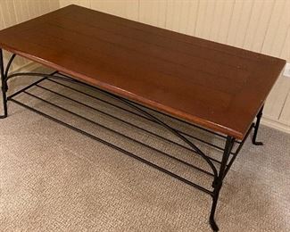 iron and wood slat coffee table