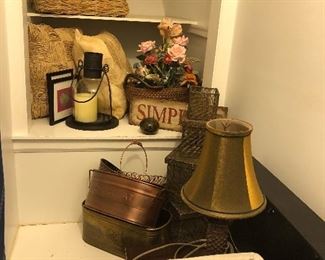 lamps, baskets, copper & brass