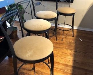 Pewter metal counter height swivel stools with ultra suede seats