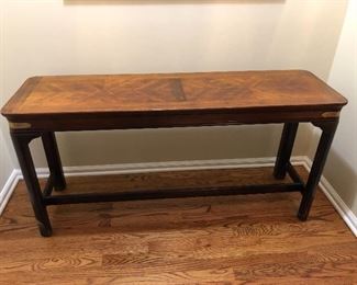 inlay wood console or sofa table with brass corners