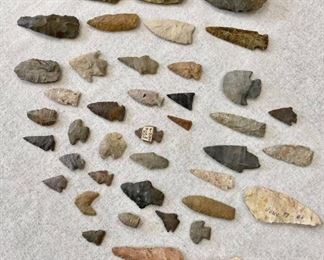 23 small arrowheads, 12 medium arrowheads, 10 large arrowheads. $500