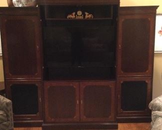 Large Entertainment Center, Flame Mahogany Wood