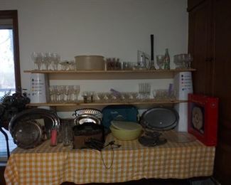 Tupperware, stemware, trays.