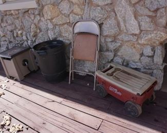 hose reel, chair, garden cart