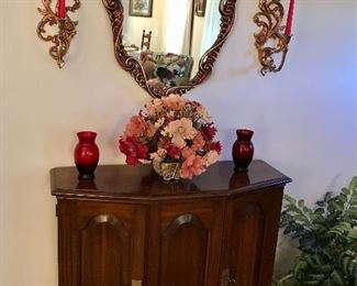 Storage Cabinet -two doors and a Stunning Mirror and a Pair of wall Sconces