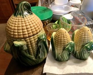 Stanford Ware Corn Salt and Pepper Shakers and Canister w Lid