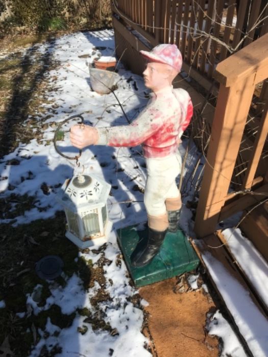 Heavy concrete lawn jockey, a must have for your Kentucky yard. 