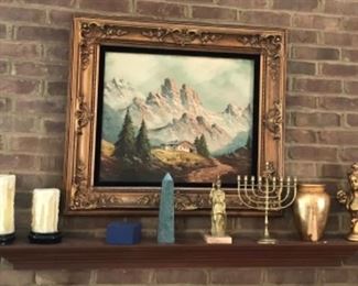 Lovely oil painting , menorah candelabrum, misc. 