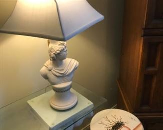 Bust lamp and plant stand 