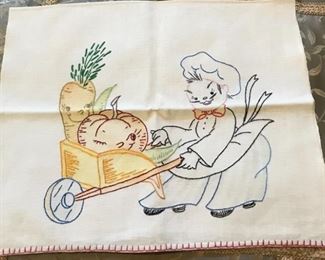 Hand made vintage linen, would be great framed and added to your kitchen decor. 