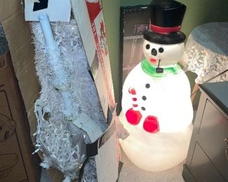 Snowman Blow Mold, White Christmas Tree