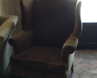 Suede wing back chair brown